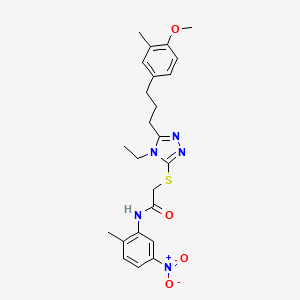 molecular formula C24H29N5O4S B4646246 2-({4-ethyl-5-[3-(4-methoxy-3-methylphenyl)propyl]-4H-1,2,4-triazol-3-yl}sulfanyl)-N-(2-methyl-5-nitrophenyl)acetamide 