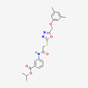 molecular formula C23H25N3O5S B4646372 Propan-2-yl 3-[[2-[[5-[(3,5-dimethylphenoxy)methyl]-1,3,4-oxadiazol-2-yl]sulfanyl]acetyl]amino]benzoate 