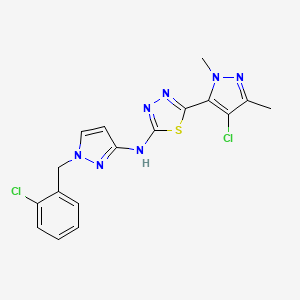 molecular formula C17H15Cl2N7S B4646577 N-[1-(2-CHLOROBENZYL)-1H-PYRAZOL-3-YL]-N-[5-(4-CHLORO-1,3-DIMETHYL-1H-PYRAZOL-5-YL)-1,3,4-THIADIAZOL-2-YL]AMINE 