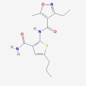 molecular formula C15H19N3O3S B4646634 N-(3-CARBAMOYL-5-PROPYLTHIOPHEN-2-YL)-3-ETHYL-5-METHYL-12-OXAZOLE-4-CARBOXAMIDE 