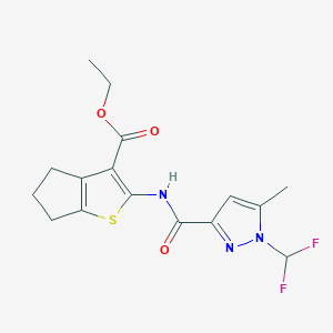 molecular formula C16H17F2N3O3S B4647415 ethyl 2-({[1-(difluoromethyl)-5-methyl-1H-pyrazol-3-yl]carbonyl}amino)-5,6-dihydro-4H-cyclopenta[b]thiophene-3-carboxylate 