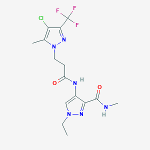 molecular formula C15H18ClF3N6O2 B4647592 4-({3-[4-CHLORO-5-METHYL-3-(TRIFLUOROMETHYL)-1H-PYRAZOL-1-YL]PROPANOYL}AMINO)-1-ETHYL-N~3~-METHYL-1H-PYRAZOLE-3-CARBOXAMIDE 