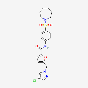 molecular formula C21H23ClN4O4S B4647616 N-[4-(1-azepanylsulfonyl)phenyl]-5-[(4-chloro-1H-pyrazol-1-yl)methyl]-2-furamide 