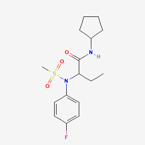 molecular formula C16H23FN2O3S B4647692 N-cyclopentyl-2-[(4-fluorophenyl)(methylsulfonyl)amino]butanamide 