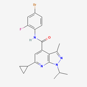 molecular formula C20H20BrFN4O B4647832 N~4~-(4-BROMO-2-FLUOROPHENYL)-6-CYCLOPROPYL-1-ISOPROPYL-3-METHYL-1H-PYRAZOLO[3,4-B]PYRIDINE-4-CARBOXAMIDE 