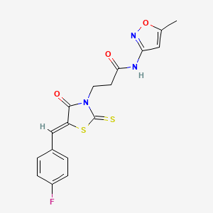 molecular formula C17H14FN3O3S2 B4648045 3-[(5Z)-5-[(4-fluorophenyl)methylidene]-4-oxo-2-sulfanylidene-1,3-thiazolidin-3-yl]-N-(5-methyl-1,2-oxazol-3-yl)propanamide 