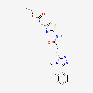 molecular formula C20H23N5O3S2 B4648203 ETHYL 2-{2-[(2-{[4-ETHYL-5-(2-METHYLPHENYL)-4H-1,2,4-TRIAZOL-3-YL]SULFANYL}ACETYL)AMINO]-1,3-THIAZOL-4-YL}ACETATE 