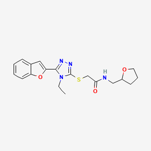 molecular formula C19H22N4O3S B4648487 2-{[5-(1-BENZOFURAN-2-YL)-4-ETHYL-4H-1,2,4-TRIAZOL-3-YL]SULFANYL}-N-[(OXOLAN-2-YL)METHYL]ACETAMIDE 
