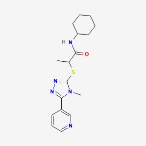 molecular formula C17H23N5OS B4648652 N-cyclohexyl-2-{[4-methyl-5-(pyridin-3-yl)-4H-1,2,4-triazol-3-yl]sulfanyl}propanamide 