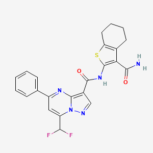 molecular formula C23H19F2N5O2S B4648706 N-(3-carbamoyl-4,5,6,7-tetrahydro-1-benzothiophen-2-yl)-7-(difluoromethyl)-5-phenylpyrazolo[1,5-a]pyrimidine-3-carboxamide 
