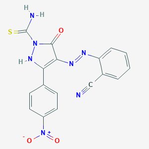 molecular formula C17H11N7O3S B465002 (4E)-4-[2-(2-CYANOPHENYL)HYDRAZIN-1-YLIDENE]-3-(4-NITROPHENYL)-5-OXO-4,5-DIHYDRO-1H-PYRAZOLE-1-CARBOTHIOAMIDE 