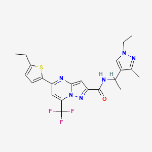 molecular formula C22H23F3N6OS B4650766 N~2~-[1-(1-ETHYL-3-METHYL-1H-PYRAZOL-4-YL)ETHYL]-5-(5-ETHYL-2-THIENYL)-7-(TRIFLUOROMETHYL)PYRAZOLO[1,5-A]PYRIMIDINE-2-CARBOXAMIDE 