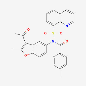 molecular formula C28H22N2O5S B4650959 N-(3-Acetyl-2-methyl-1-benzofuran-5-YL)-4-methyl-N-(quinoline-8-sulfonyl)benzamide 