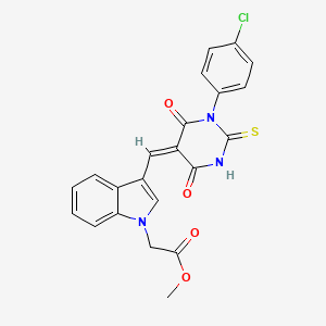 molecular formula C22H16ClN3O4S B4651013 methyl (3-{(E)-[1-(4-chlorophenyl)-4,6-dioxo-2-thioxotetrahydropyrimidin-5(2H)-ylidene]methyl}-1H-indol-1-yl)acetate 