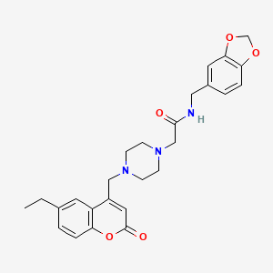 molecular formula C26H29N3O5 B4651552 N-[(2H-1,3-BENZODIOXOL-5-YL)METHYL]-2-{4-[(6-ETHYL-2-OXO-2H-CHROMEN-4-YL)METHYL]PIPERAZIN-1-YL}ACETAMIDE 