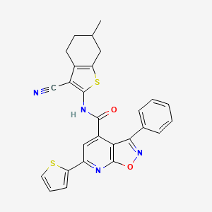 molecular formula C27H20N4O2S2 B4651589 N~4~-(3-CYANO-6-METHYL-4,5,6,7-TETRAHYDRO-1-BENZOTHIOPHEN-2-YL)-3-PHENYL-6-(2-THIENYL)ISOXAZOLO[5,4-B]PYRIDINE-4-CARBOXAMIDE 