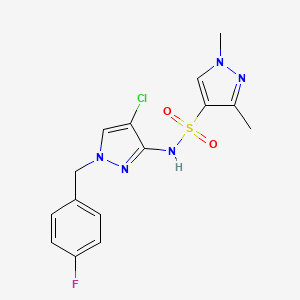 molecular formula C15H15ClFN5O2S B4651901 N~4~-[4-CHLORO-1-(4-FLUOROBENZYL)-1H-PYRAZOL-3-YL]-1,3-DIMETHYL-1H-PYRAZOLE-4-SULFONAMIDE 