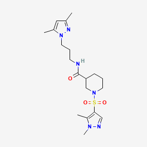 molecular formula C19H30N6O3S B4652244 N~3~-[3-(3,5-DIMETHYL-1H-PYRAZOL-1-YL)PROPYL]-1-[(1,5-DIMETHYL-1H-PYRAZOL-4-YL)SULFONYL]-3-PIPERIDINECARBOXAMIDE 