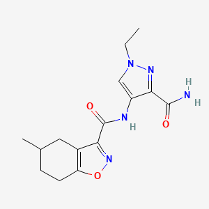molecular formula C15H19N5O3 B4652394 N~3~-[3-(AMINOCARBONYL)-1-ETHYL-1H-PYRAZOL-4-YL]-5-METHYL-4,5,6,7-TETRAHYDRO-1,2-BENZISOXAZOLE-3-CARBOXAMIDE 