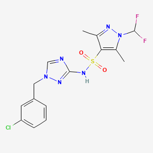 molecular formula C15H15ClF2N6O2S B4652573 N~4~-[1-(3-CHLOROBENZYL)-1H-1,2,4-TRIAZOL-3-YL]-1-(DIFLUOROMETHYL)-3,5-DIMETHYL-1H-PYRAZOLE-4-SULFONAMIDE 