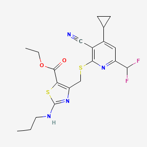 molecular formula C20H22F2N4O2S2 B4652664 ETHYL 4-({[3-CYANO-4-CYCLOPROPYL-6-(DIFLUOROMETHYL)-2-PYRIDYL]SULFANYL}METHYL)-2-(PROPYLAMINO)-1,3-THIAZOLE-5-CARBOXYLATE 