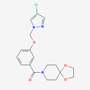 molecular formula C18H20ClN3O4 B4652986 {3-[(4-chloro-1H-pyrazol-1-yl)methoxy]phenyl}(1,4-dioxa-8-azaspiro[4.5]dec-8-yl)methanone 