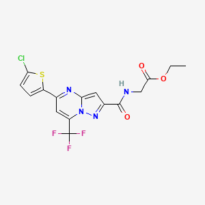 molecular formula C16H12ClF3N4O3S B4653018 ETHYL 2-({[5-(5-CHLORO-2-THIENYL)-7-(TRIFLUOROMETHYL)PYRAZOLO[1,5-A]PYRIMIDIN-2-YL]CARBONYL}AMINO)ACETATE 