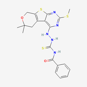 molecular formula C20H21N5O2S3 B4653076 N-[[(12,12-dimethyl-5-methylsulfanyl-11-oxa-8-thia-4,6-diazatricyclo[7.4.0.02,7]trideca-1(9),2,4,6-tetraen-3-yl)amino]carbamothioyl]benzamide 