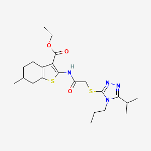 molecular formula C22H32N4O3S2 B4653599 ethyl 6-methyl-2-[({[5-(propan-2-yl)-4-propyl-4H-1,2,4-triazol-3-yl]sulfanyl}acetyl)amino]-4,5,6,7-tetrahydro-1-benzothiophene-3-carboxylate 