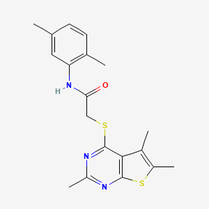 molecular formula C19H21N3OS2 B4653686 N-(2,5-dimethylphenyl)-2-(2,5,6-trimethylthieno[2,3-d]pyrimidin-4-yl)sulfanylacetamide 