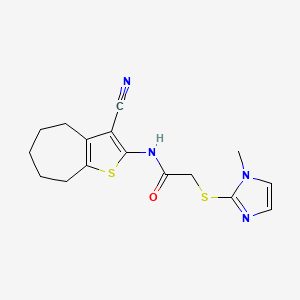 molecular formula C16H18N4OS2 B4653752 N-{3-CYANO-4H5H6H7H8H-CYCLOHEPTA[B]THIOPHEN-2-YL}-2-[(1-METHYL-1H-IMIDAZOL-2-YL)SULFANYL]ACETAMIDE 