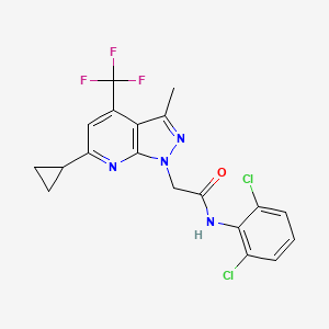 molecular formula C19H15Cl2F3N4O B4653759 2-[6-CYCLOPROPYL-3-METHYL-4-(TRIFLUOROMETHYL)-1H-PYRAZOLO[3,4-B]PYRIDIN-1-YL]-N~1~-(2,6-DICHLOROPHENYL)ACETAMIDE 