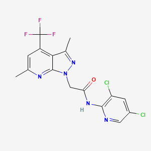 molecular formula C16H12Cl2F3N5O B4654206 N~1~-(3,5-DICHLORO-2-PYRIDYL)-2-[3,6-DIMETHYL-4-(TRIFLUOROMETHYL)-1H-PYRAZOLO[3,4-B]PYRIDIN-1-YL]ACETAMIDE 