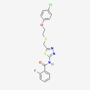 molecular formula C18H15ClFN3O2S2 B4654220 N-[5-[2-(4-chlorophenoxy)ethylsulfanylmethyl]-1,3,4-thiadiazol-2-yl]-2-fluorobenzamide 