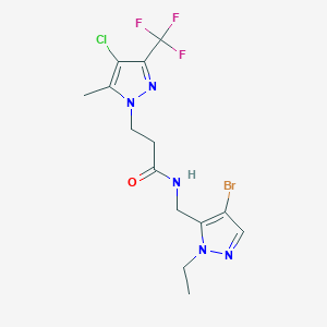 molecular formula C14H16BrClF3N5O B4654245 N~1~-[(4-BROMO-1-ETHYL-1H-PYRAZOL-5-YL)METHYL]-3-[4-CHLORO-5-METHYL-3-(TRIFLUOROMETHYL)-1H-PYRAZOL-1-YL]PROPANAMIDE 