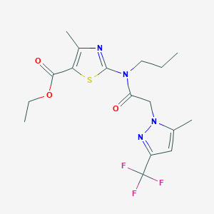 molecular formula C17H21F3N4O3S B4654327 ETHYL 4-METHYL-2-[{2-[5-METHYL-3-(TRIFLUOROMETHYL)-1H-PYRAZOL-1-YL]ACETYL}(PROPYL)AMINO]-1,3-THIAZOLE-5-CARBOXYLATE 