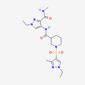 molecular formula C19H29N7O4S B4654533 N~3~-{1-ETHYL-3-[(METHYLAMINO)CARBONYL]-1H-PYRAZOL-4-YL}-1-[(1-ETHYL-3-METHYL-1H-PYRAZOL-4-YL)SULFONYL]-3-PIPERIDINECARBOXAMIDE 