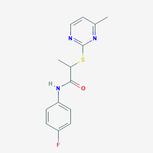 molecular formula C14H14FN3OS B4654554 N-(4-fluorophenyl)-2-[(4-methylpyrimidin-2-yl)sulfanyl]propanamide 