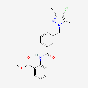 molecular formula C21H20ClN3O3 B4654665 METHYL 2-{3-[(4-CHLORO-3,5-DIMETHYL-1H-PYRAZOL-1-YL)METHYL]BENZAMIDO}BENZOATE 