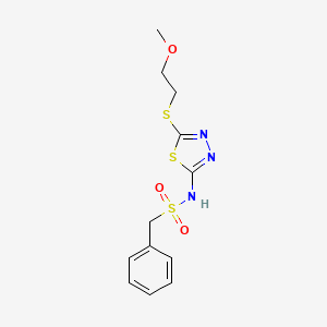 molecular formula C12H15N3O3S3 B4655051 N-{5-[(2-methoxyethyl)sulfanyl]-1,3,4-thiadiazol-2-yl}-1-phenylmethanesulfonamide 