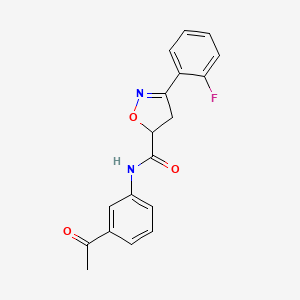 molecular formula C18H15FN2O3 B4655413 N-(3-acetylphenyl)-3-(2-fluorophenyl)-4,5-dihydro-1,2-oxazole-5-carboxamide 