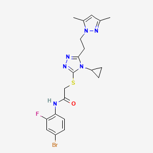 molecular formula C20H22BrFN6OS B4655603 N~1~-(4-BROMO-2-FLUOROPHENYL)-2-({4-CYCLOPROPYL-5-[2-(3,5-DIMETHYL-1H-PYRAZOL-1-YL)ETHYL]-4H-1,2,4-TRIAZOL-3-YL}SULFANYL)ACETAMIDE 