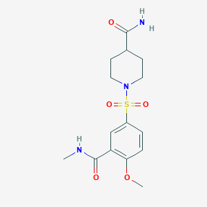 molecular formula C15H21N3O5S B4655997 1-[4-Methoxy-3-(methylcarbamoyl)phenyl]sulfonylpiperidine-4-carboxamide 