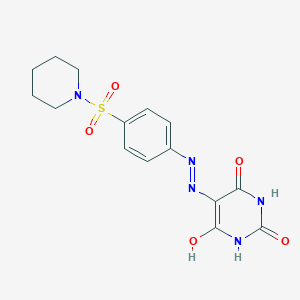 molecular formula C15H17N5O5S B465602 5-{2-[4-(PIPERIDINE-1-SULFONYL)PHENYL]HYDRAZIN-1-YLIDENE}-1,3-DIAZINANE-2,4,6-TRIONE 