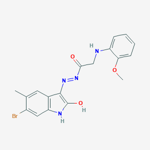 molecular formula C18H17BrN4O3 B465609 N'-[(3E)-6-BROMO-5-METHYL-2-OXO-1H-INDOL-3-YLIDENE]-2-[(2-METHOXYPHENYL)AMINO]ACETOHYDRAZIDE 