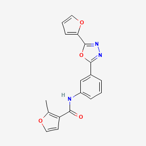 molecular formula C18H13N3O4 B4656221 N-[3-[5-(furan-2-yl)-1,3,4-oxadiazol-2-yl]phenyl]-2-methylfuran-3-carboxamide 