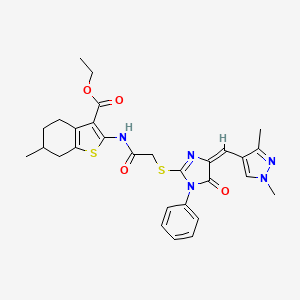molecular formula C29H31N5O4S2 B4656405 ETHYL 2-{[2-({4-[(E)-1-(1,3-DIMETHYL-1H-PYRAZOL-4-YL)METHYLIDENE]-5-OXO-1-PHENYL-4,5-DIHYDRO-1H-IMIDAZOL-2-YL}SULFANYL)ACETYL]AMINO}-6-METHYL-4,5,6,7-TETRAHYDRO-1-BENZOTHIOPHENE-3-CARBOXYLATE 