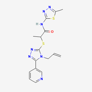molecular formula C16H17N7OS2 B4656765 N-(5-methyl-1,3,4-thiadiazol-2-yl)-2-{[4-(prop-2-en-1-yl)-5-(pyridin-3-yl)-4H-1,2,4-triazol-3-yl]sulfanyl}propanamide 