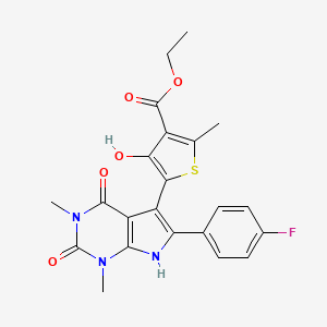 molecular formula C22H20FN3O5S B4657141 ETHYL 5-[6-(4-FLUOROPHENYL)-1,3-DIMETHYL-2,4-DIOXO-1H,2H,3H,4H,7H-PYRROLO[2,3-D]PYRIMIDIN-5-YL]-4-HYDROXY-2-METHYLTHIOPHENE-3-CARBOXYLATE 