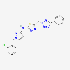 molecular formula C20H16ClN9S B4657161 N-[1-(2-CHLOROBENZYL)-1H-PYRAZOL-3-YL]-N-{5-[(5-PHENYL-2H-1,2,3,4-TETRAAZOL-2-YL)METHYL]-1,3,4-THIADIAZOL-2-YL}AMINE 